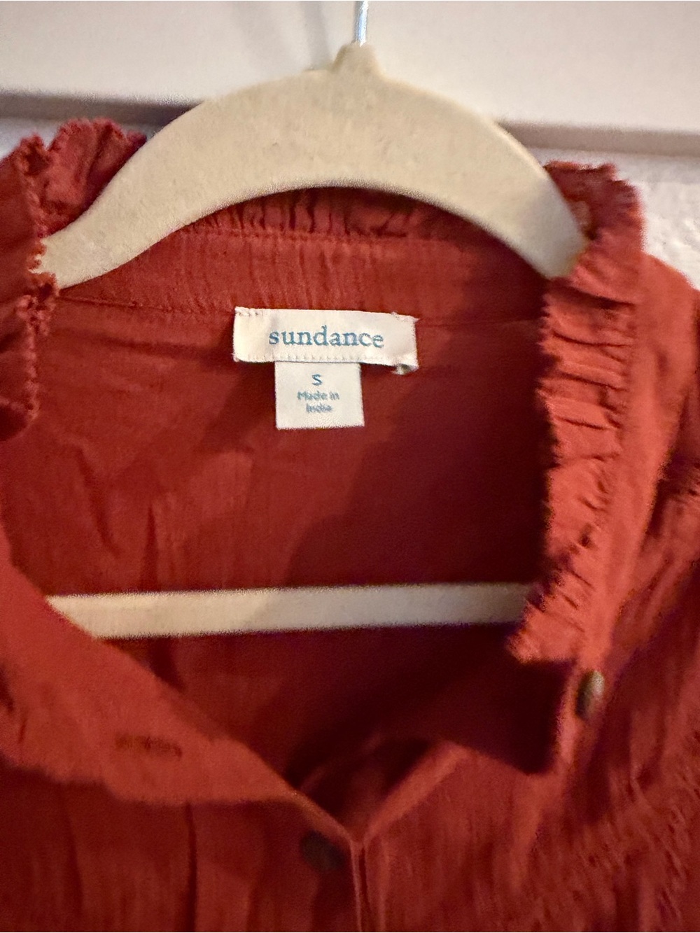 Sundance Ruffled Collar Rust Button-Front Blouse - Picture 3 of 3